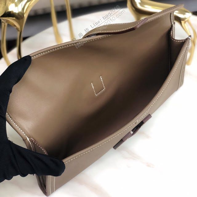 Hermes女包 愛馬仕手包Jige 原版密蠟線 Hermes手拿包 大象灰  am1840